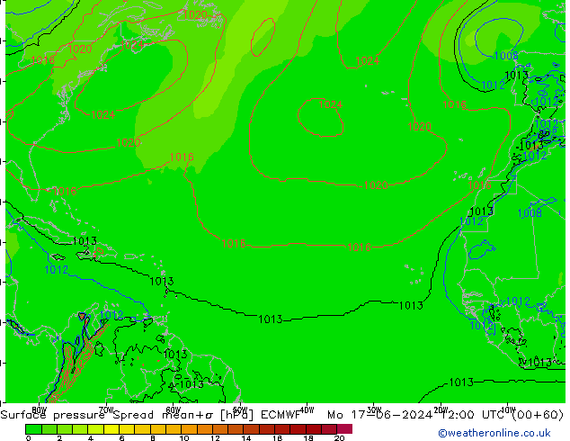 Pressione al suolo Spread ECMWF lun 17.06.2024 12 UTC