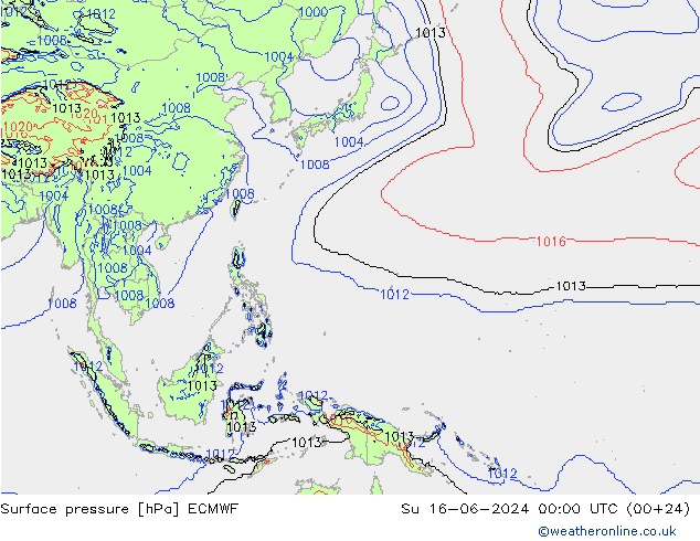 Presión superficial ECMWF dom 16.06.2024 00 UTC