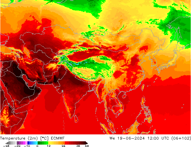 température (2m) ECMWF mer 19.06.2024 12 UTC