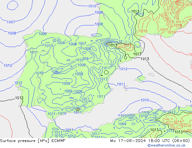 Bodendruck ECMWF Mo 17.06.2024 18 UTC