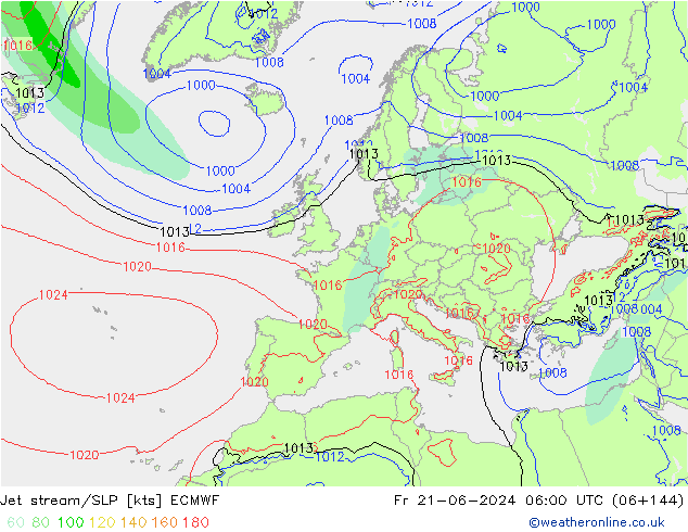 Polarjet/Bodendruck ECMWF Fr 21.06.2024 06 UTC