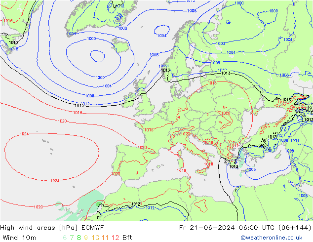High wind areas ECMWF Fr 21.06.2024 06 UTC