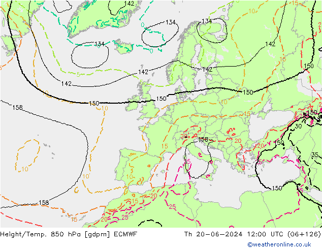 Height/Temp. 850 hPa ECMWF Do 20.06.2024 12 UTC