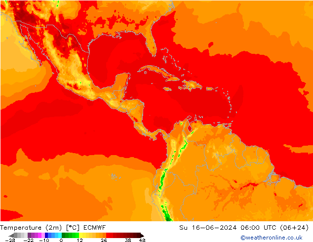 Temperature (2m) ECMWF Su 16.06.2024 06 UTC