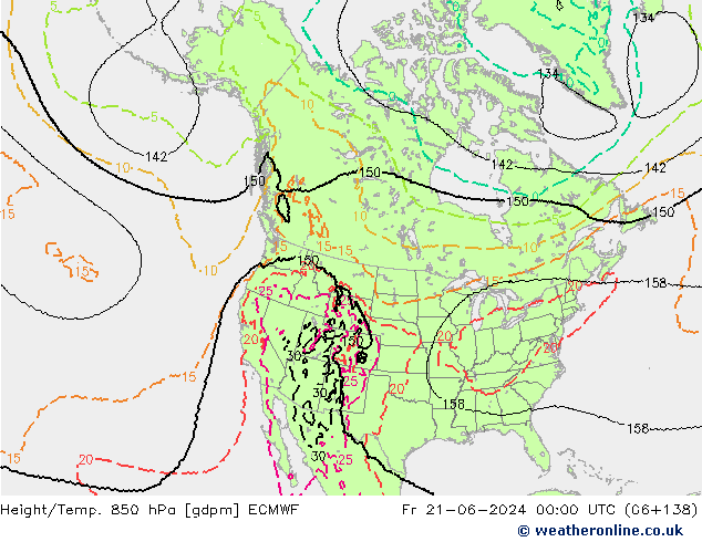 Height/Temp. 850 hPa ECMWF pt. 21.06.2024 00 UTC