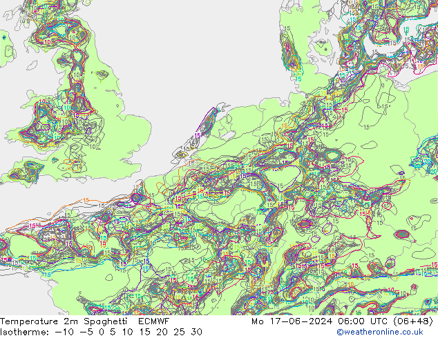 température 2m Spaghetti ECMWF lun 17.06.2024 06 UTC