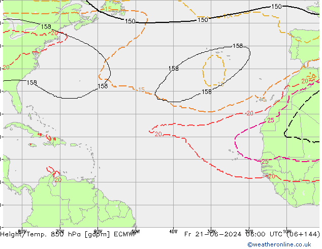 Height/Temp. 850 гПа ECMWF пт 21.06.2024 06 UTC