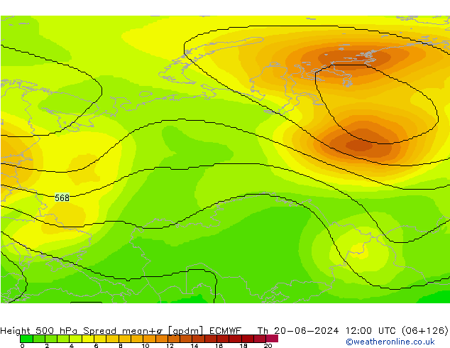 Height 500 hPa Spread ECMWF Do 20.06.2024 12 UTC