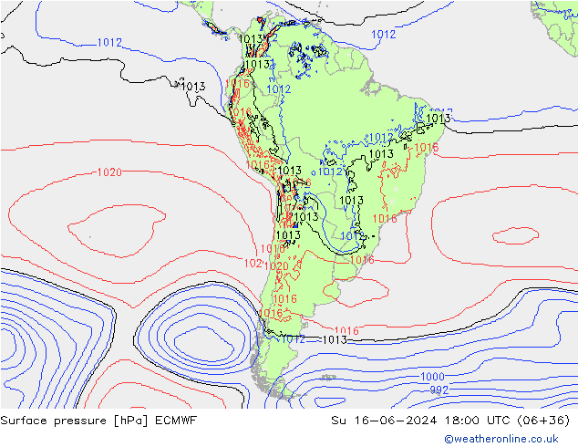 Atmosférický tlak ECMWF Ne 16.06.2024 18 UTC