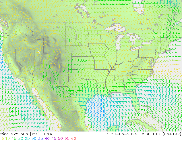 ветер 925 гПа ECMWF чт 20.06.2024 18 UTC