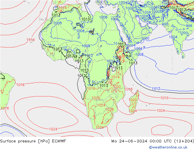 Surface pressure ECMWF Mo 24.06.2024 00 UTC