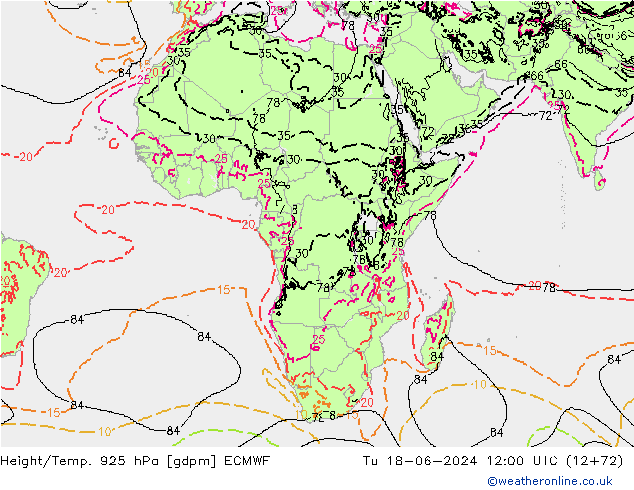 Geop./Temp. 925 hPa ECMWF mar 18.06.2024 12 UTC