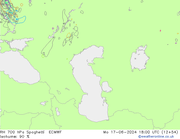 RH 700 hPa Spaghetti ECMWF  17.06.2024 18 UTC