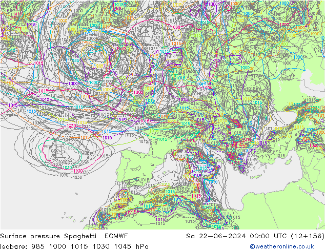 Luchtdruk op zeeniveau Spaghetti ECMWF za 22.06.2024 00 UTC