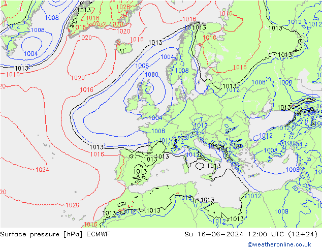 Yer basıncı ECMWF Paz 16.06.2024 12 UTC