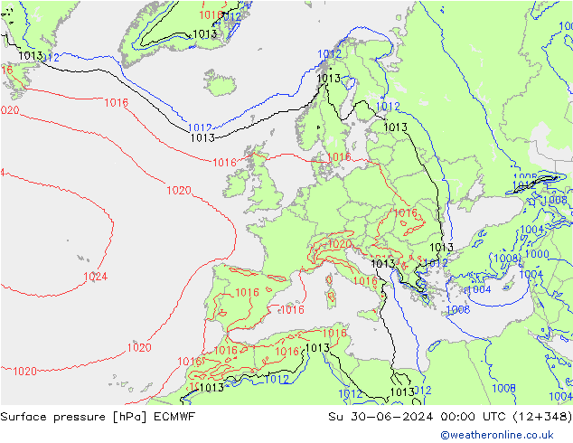 pressão do solo ECMWF Dom 30.06.2024 00 UTC