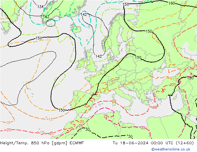 Height/Temp. 850 hPa ECMWF wto. 18.06.2024 00 UTC