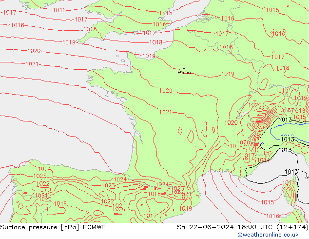 Atmosférický tlak ECMWF So 22.06.2024 18 UTC