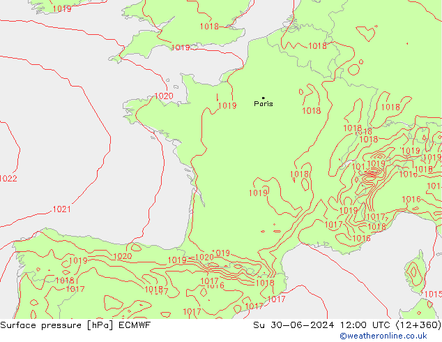 pressão do solo ECMWF Dom 30.06.2024 12 UTC