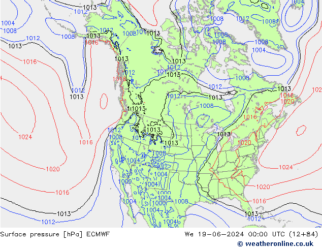 Atmosférický tlak ECMWF St 19.06.2024 00 UTC