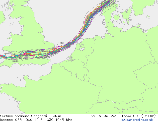 Bodendruck Spaghetti ECMWF Sa 15.06.2024 18 UTC