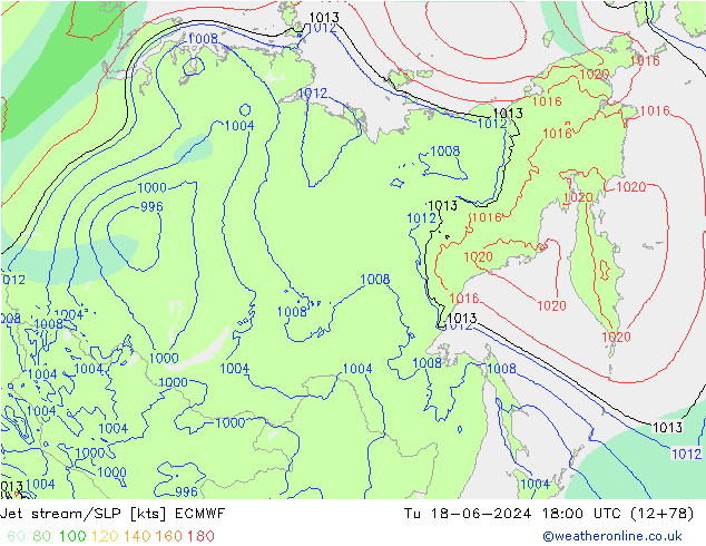 Prąd strumieniowy ECMWF wto. 18.06.2024 18 UTC