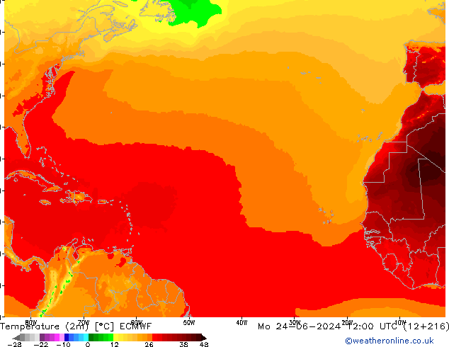 Temperature (2m) ECMWF Mo 24.06.2024 12 UTC