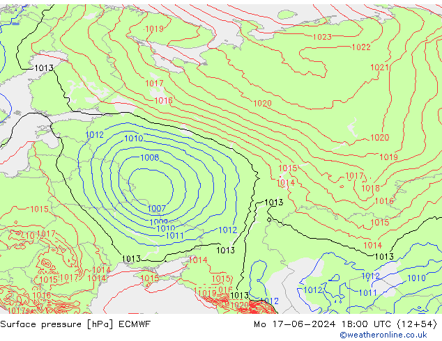Atmosférický tlak ECMWF Po 17.06.2024 18 UTC