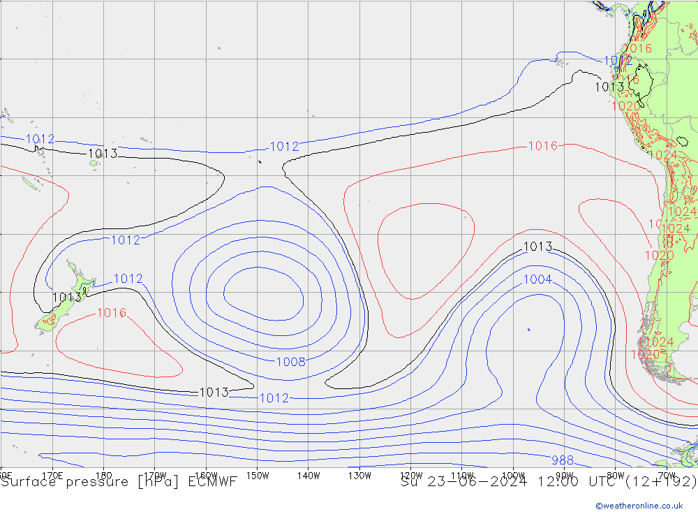 Luchtdruk (Grond) ECMWF zo 23.06.2024 12 UTC