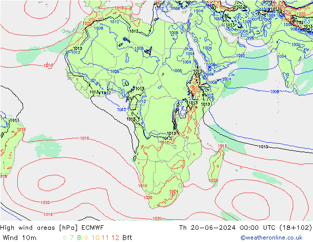 High wind areas ECMWF  20.06.2024 00 UTC