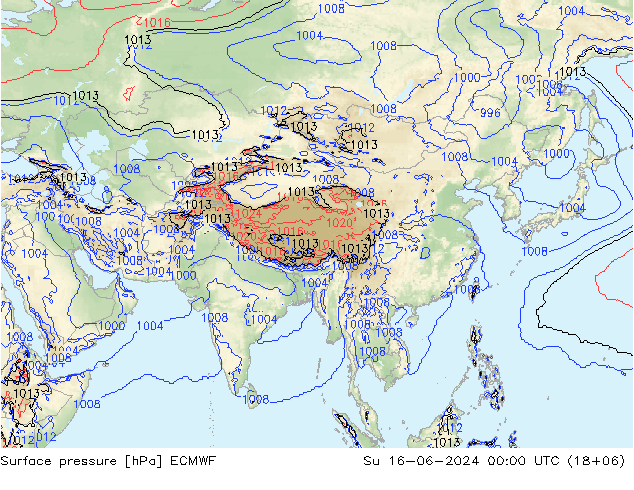 Presión superficial ECMWF dom 16.06.2024 00 UTC