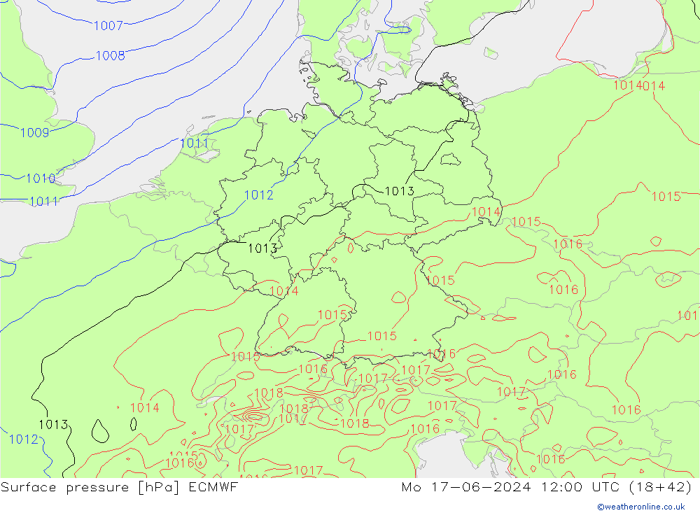 ciśnienie ECMWF pon. 17.06.2024 12 UTC