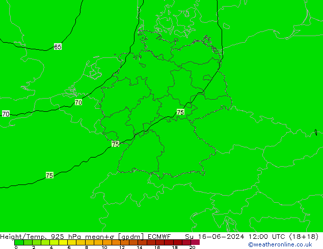 Hoogte/Temp. 925 hPa ECMWF zo 16.06.2024 12 UTC