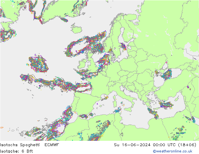 Isotachs Spaghetti ECMWF Su 16.06.2024 00 UTC