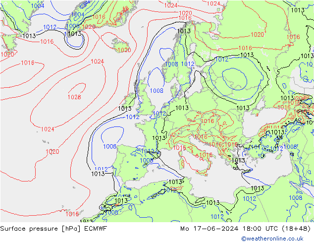 Bodendruck ECMWF Mo 17.06.2024 18 UTC