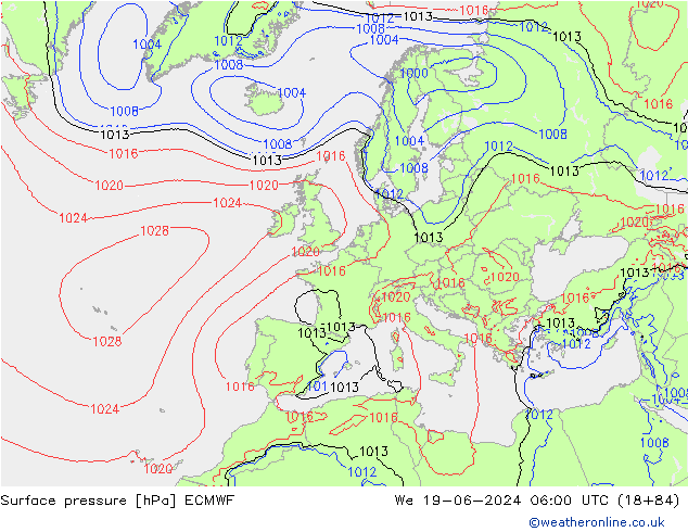 地面气压 ECMWF 星期三 19.06.2024 06 UTC