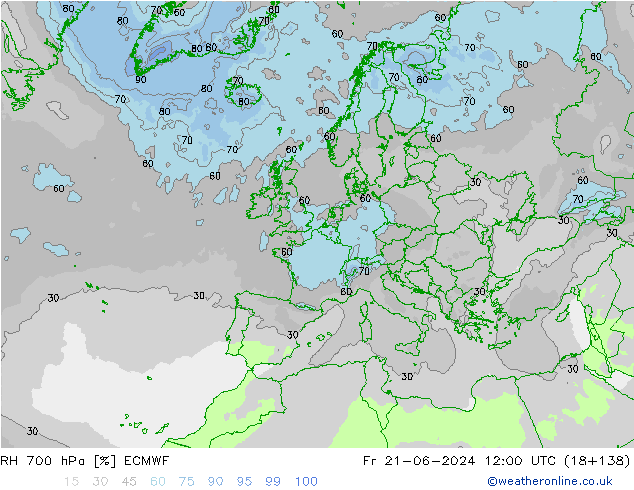 Humidité rel. 700 hPa ECMWF ven 21.06.2024 12 UTC