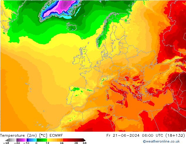 Temperature (2m) ECMWF Fr 21.06.2024 06 UTC