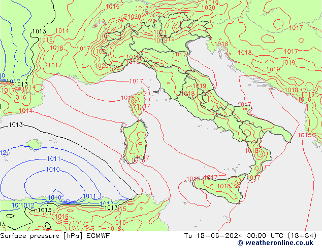 Bodendruck ECMWF Di 18.06.2024 00 UTC