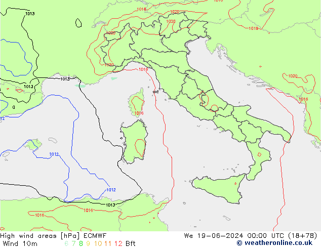 High wind areas ECMWF  19.06.2024 00 UTC