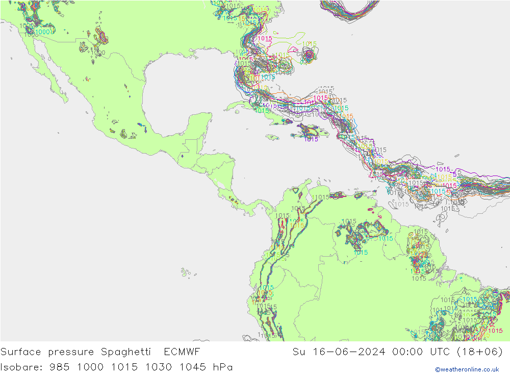 Yer basıncı Spaghetti ECMWF Paz 16.06.2024 00 UTC