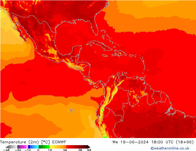Sıcaklık Haritası (2m) ECMWF Çar 19.06.2024 18 UTC