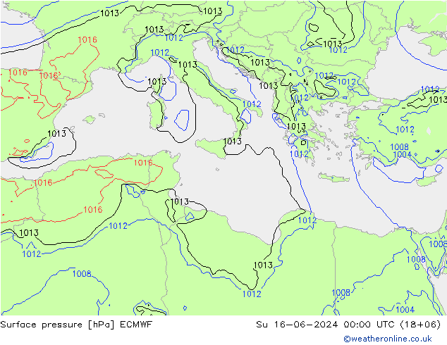 pressão do solo ECMWF Dom 16.06.2024 00 UTC