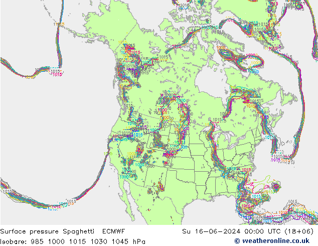 Surface pressure Spaghetti ECMWF Su 16.06.2024 00 UTC