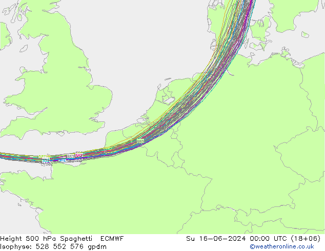 Geop. 500 hPa Spaghetti ECMWF dom 16.06.2024 00 UTC
