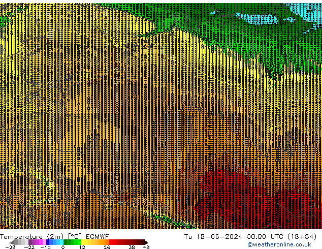 Sıcaklık Haritası (2m) ECMWF Sa 18.06.2024 00 UTC