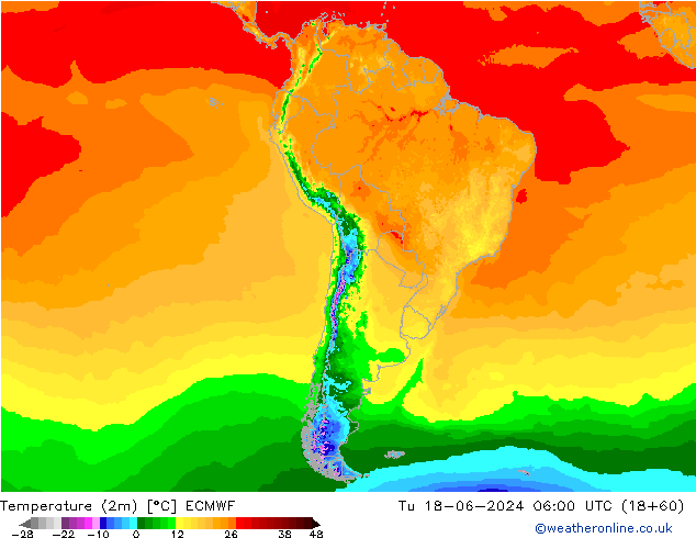 Temperatura (2m) ECMWF Ter 18.06.2024 06 UTC