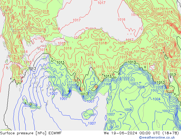 Surface pressure ECMWF We 19.06.2024 00 UTC