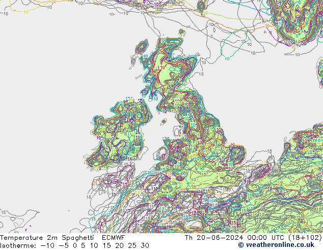 Sıcaklık Haritası 2m Spaghetti ECMWF Per 20.06.2024 00 UTC
