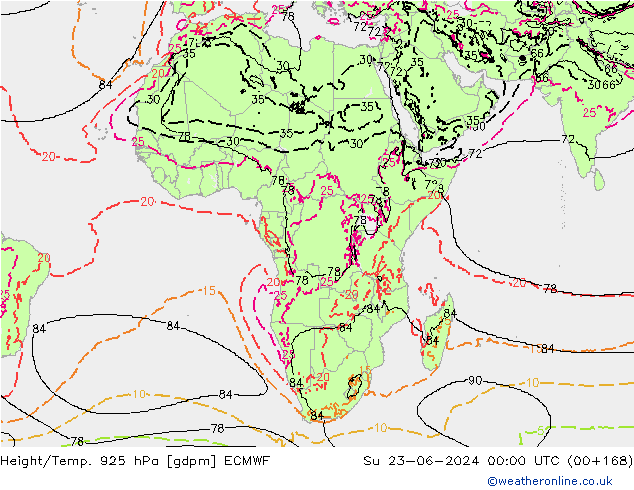Height/Temp. 925 гПа ECMWF Вс 23.06.2024 00 UTC